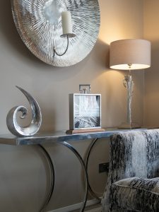 Side Table with Lamp and Clock